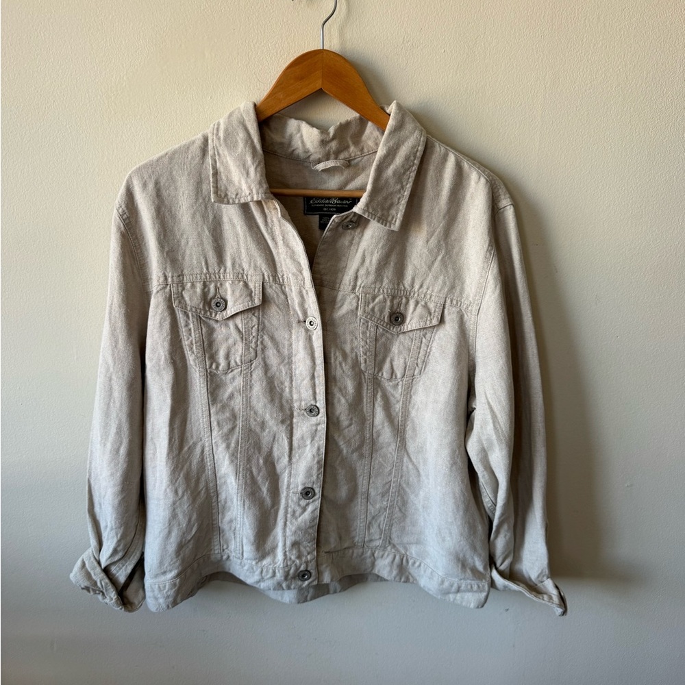 CONSIGNED—Vintage Eddie Bauer Beige Linen Jacket - Picture 5 of 8